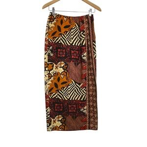 Dana Buchman Silk Maxi Skirt 4 Batik Floral Patchwork Boho Column Side Slit